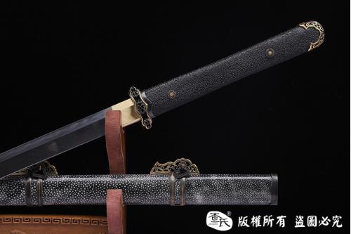 百炼花纹钢烧刃简装鱼皮唐刀