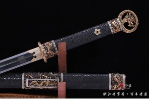 精品镀金银环首唐剑-羽毛纹